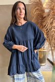 Driftwood Bell Sleeve Smock Top Navy